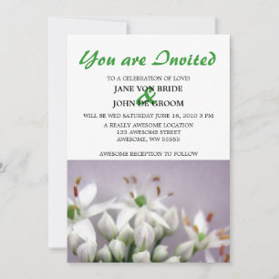 White Garlic Chive Blossoms on Purple Invitation