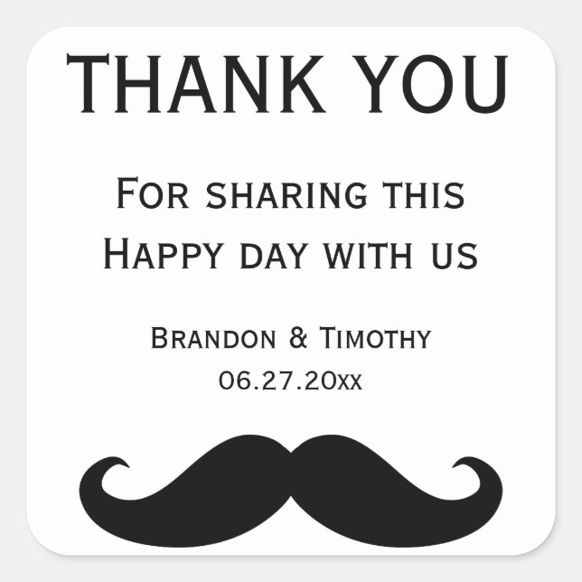 White Gay Wedding Stickers With Moustache (Front)