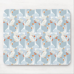 White Geese Pattern Mouse Pad