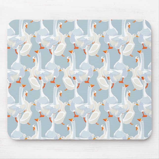 White Geese Pattern Mouse Pad (Front)