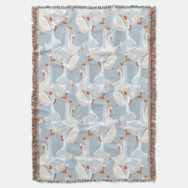 White Geese Pattern Throw Blanket (Front Vertical)