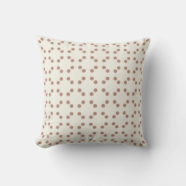 White geometric print with brown polka dots  cushion (Front)
