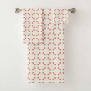 White geometric print with red polka dots  bath towel set