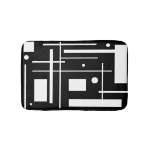 White Geometric Shapes On Black Bath Mat