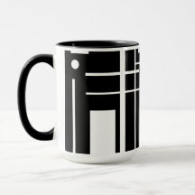 White Geometric Shapes On Black Coffee Mug