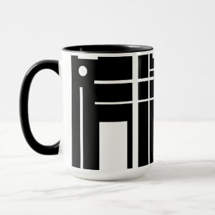 White Geometric Shapes On Black Coffee Mug