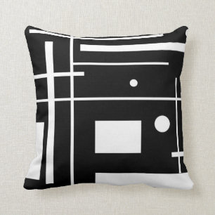 White Geometric Shapes On Black Throw Pillow