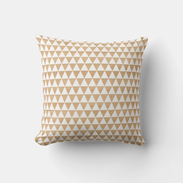 White Geometric Triangle on Wood Texture Pillow (Front)