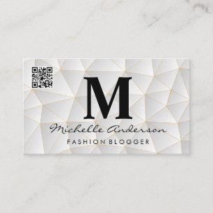 White Geometric Triangles QR Code Business Card