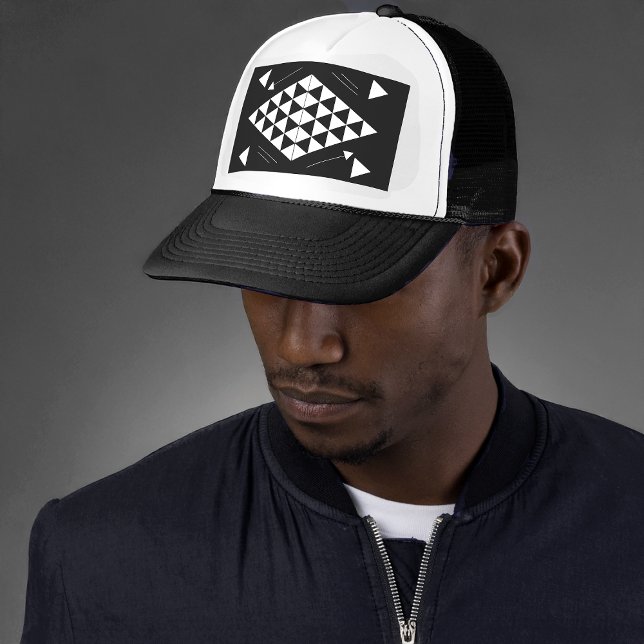 White Geometric Triangles Trucker Hat (Creator Uploaded)
