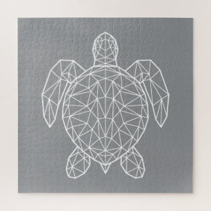 White Geometric Wireframe Sea Turtle Jigsaw Puzzle