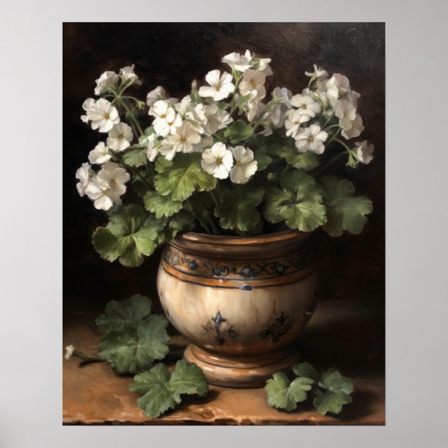 White Geranium Flowers Art Print Poster (Front)