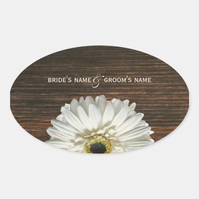 White Gerbera Daisy & Barnwood Wedding Sticker (Front)