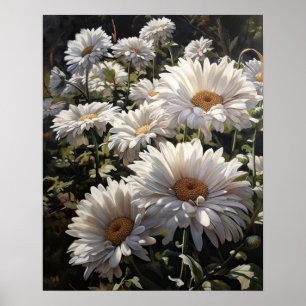 White Gerbera Daisy Flowers Art Print Poster