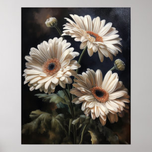White Gerbera Daisy Flowers Art Print Poster