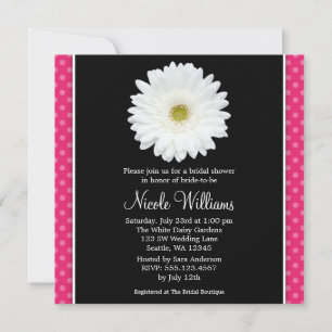 White Gerbera Daisy Pink Polka Dot Bridal Shower Invitation