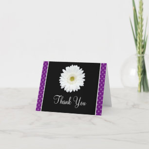 White Gerbera Daisy Purple Polka Dot Thank You