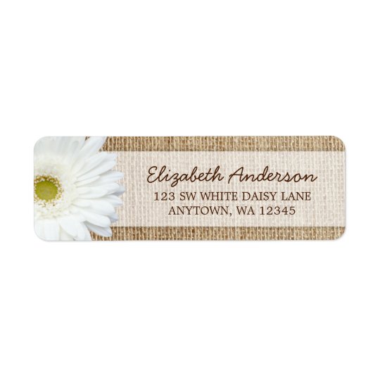 White Gerbera Daisy Rustic Burlap Address Return Address Label