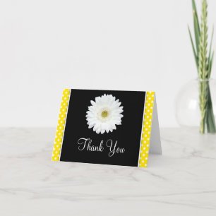 White Gerbera Daisy Yellow Polka Dot Thank You Card