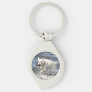 White German Shepard on Lake George Key Ring