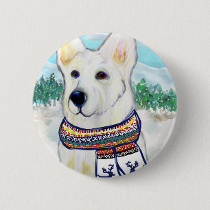 White German Shepherd 6 Cm Round Badge