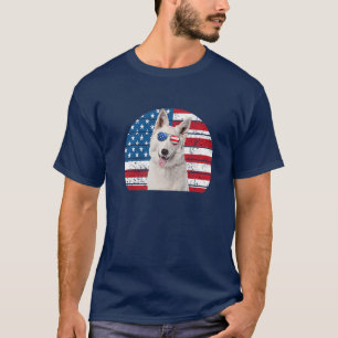 White German Shepherd American Flag 4Th July GSD D T-Shirt