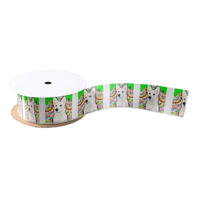 White German Shepherd Bling Satin Ribbon (Spool)