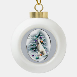 White German Shepherd Christmas Ceramic Ball Christmas Ornament