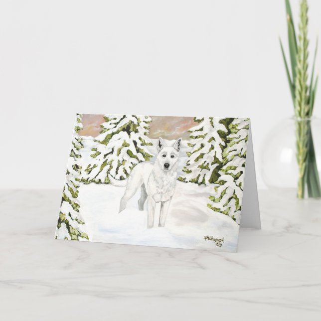White German Shepherd Dog in Winter Snow Card (Front)