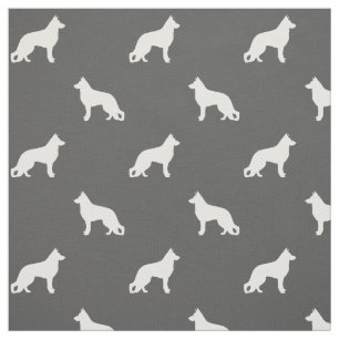 White German Shepherd Dog Silhouettes Pattern Grey Fabric