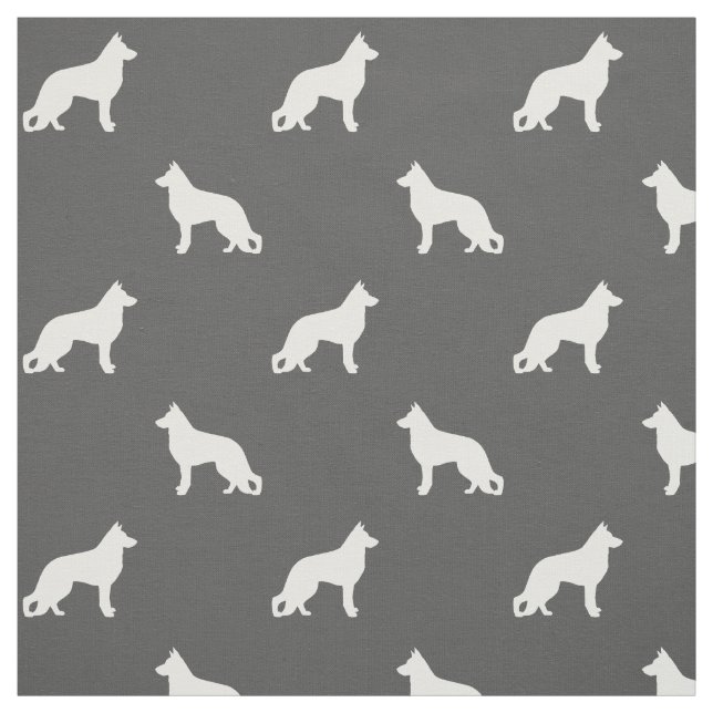 White German Shepherd Dog Silhouettes Pattern Grey Fabric (Swatch)