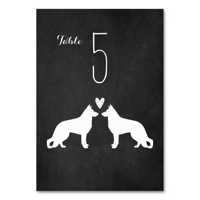 White German Shepherd Dog Silhouettes Wedding Table Number (Front)