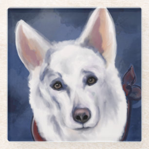 WHITE GERMAN SHEPHERD GLASS COASTER