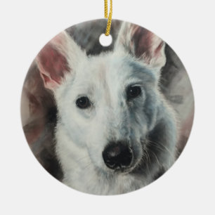 White German Shepherd GSD happy dog Ceramic Ornament