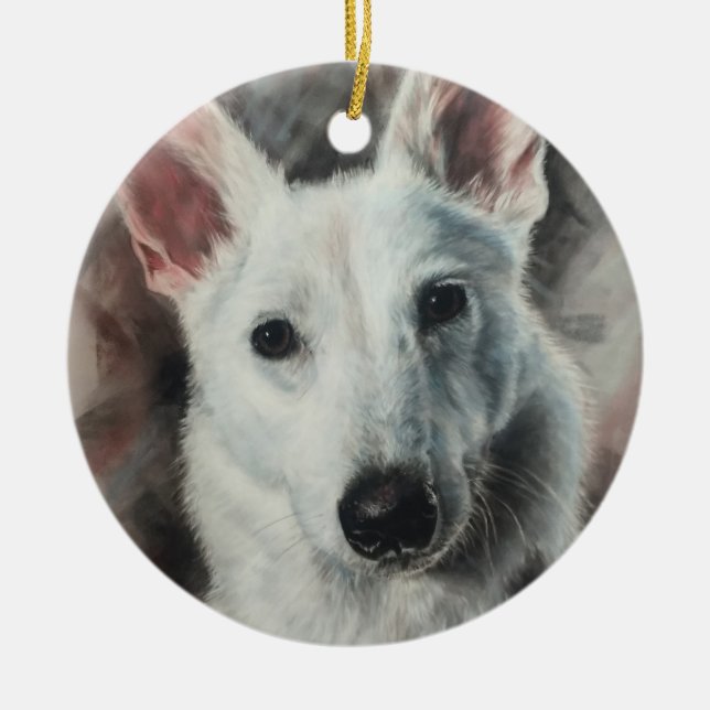 White German Shepherd GSD happy dog Ceramic Ornament (Front)