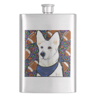 White German Shepherd Hip Flask