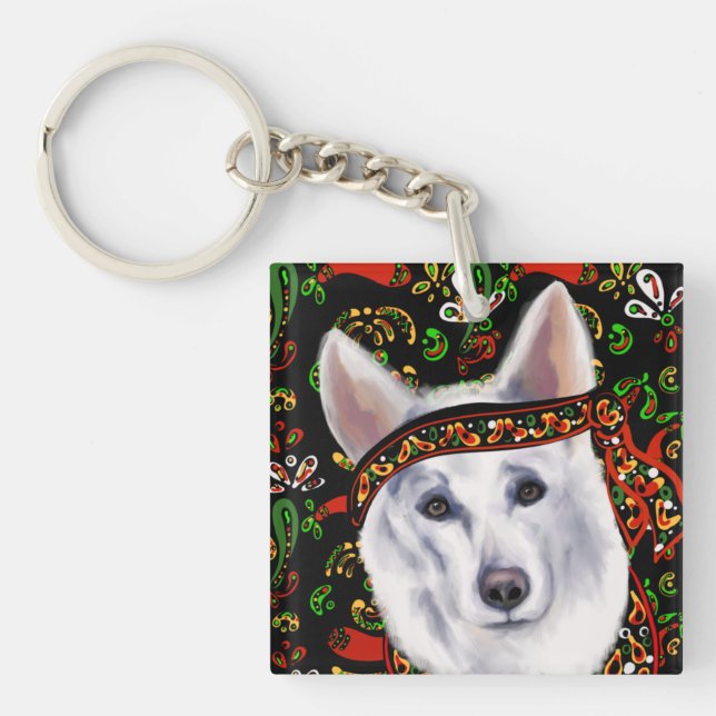 WHITE GERMAN SHEPHERD  MEXICO  KEY RING (Front)