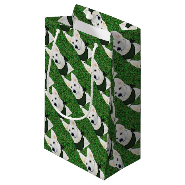 White German Shepherd St. Patty Small Gift Bag (Front Angled)