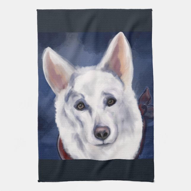 WHITE GERMAN SHEPHERD     TEA TOWEL (Vertical)