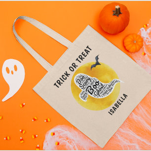 White Ghost Monogram Name Trick or Treat Tote Bag