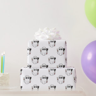 White Ghosts and Black Cats White Halloween Wrapping Paper