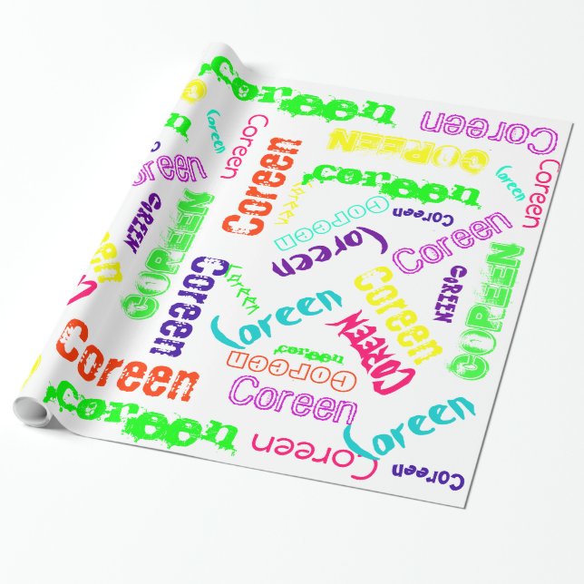 White Gift Wrap neon colour Name Collage (Unrolled)