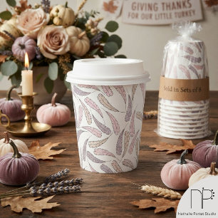 White Gingham Feathers Paper Cup