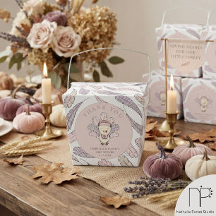 White Gingham Little Turkey Feathers Baby Shower Favour Box