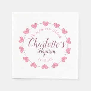 White girl baptism napkins with pink flowers