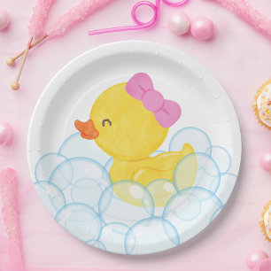 White Girl Watercolor Rubber Duck Party Paper Plate