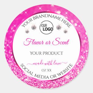 White Girly Pink Glitter Product Label Logo Jewels