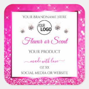 White Girly Pink Glitter Product Label Logo Jewels