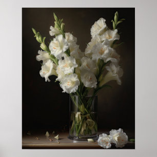 White Gladiolus Flowers Art Print Poster