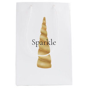 White Glam Gold Unicorn Birthday  Medium Gift Bag